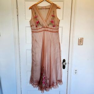 Vintage April Cornell Silk Organza Cotton Lined Floral Embroidery Dress Medium